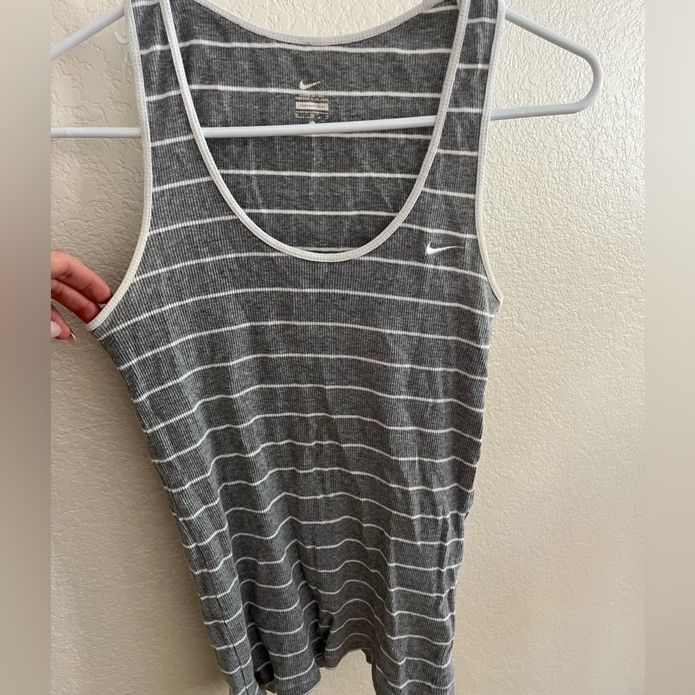 Nike gray with white stripes ribbed tank. Size medium. Cotton